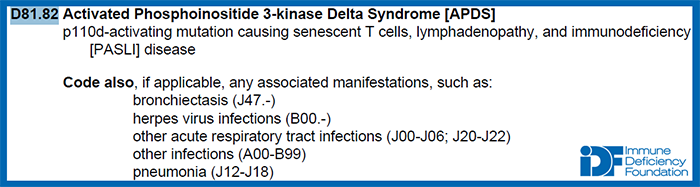 ICD-10-CM code for APDS as listed in October 2022 update.