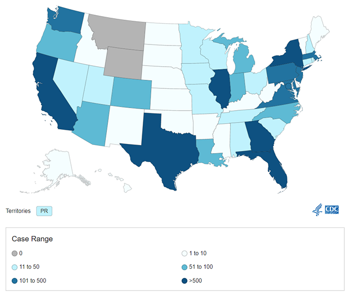 U.S. monkeypox case counts by state as of August 3, 2022.