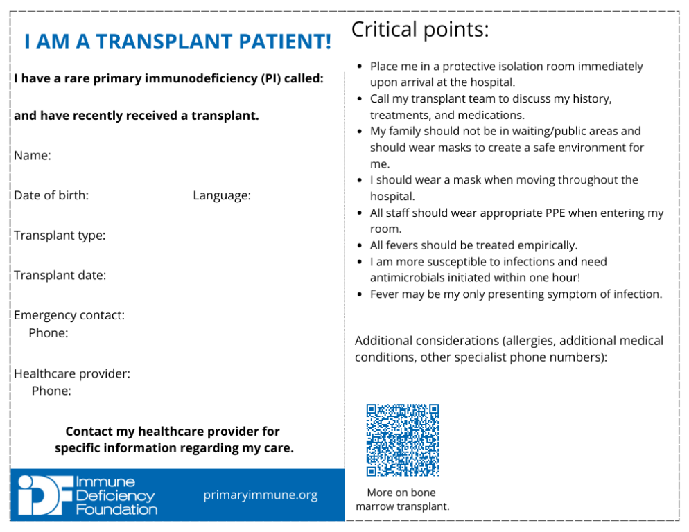 I Am A Transplant Patient emergency card.