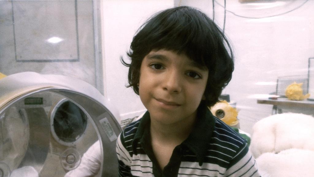 David Vetter in his protective environment at Texas Children's Hospital in May 1979.