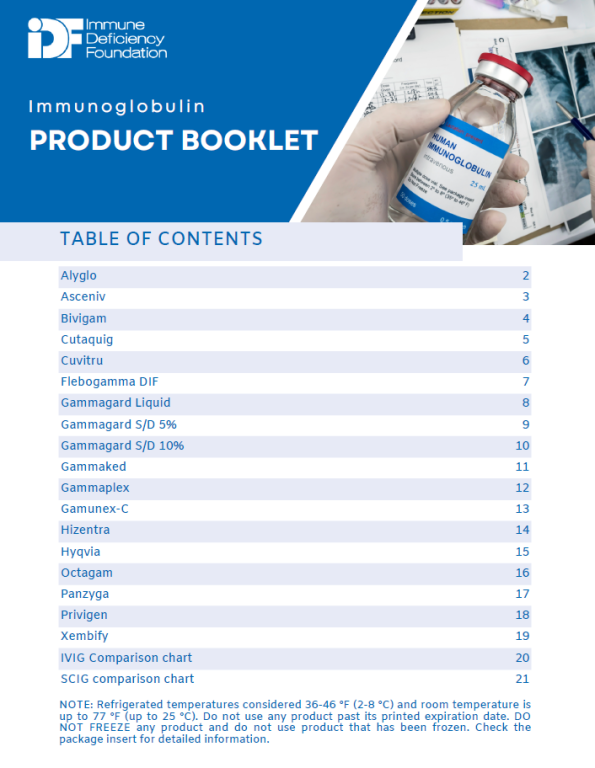 IG product booklet table of contents